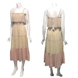 NWT Fanco Ditsy Floral Chiffon Ruffle Sleeveless Midi Dress Cream Multi Small